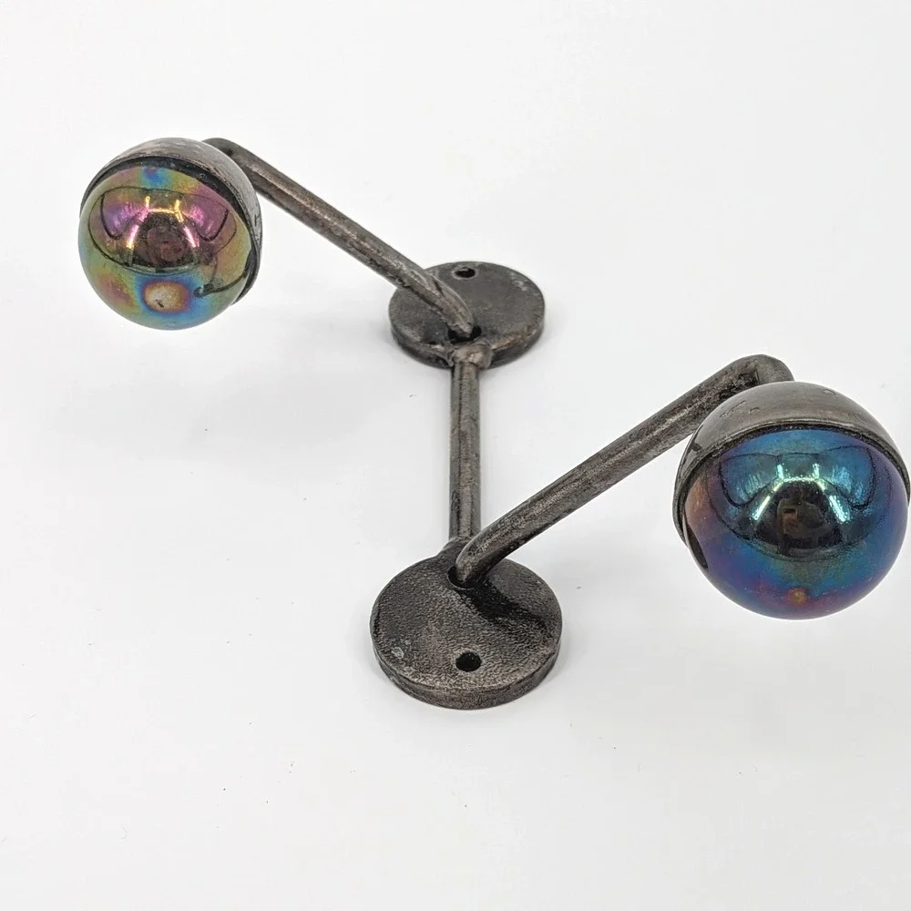 Brink Design House Metal Double Wall Hook Iridescent Glass Orbs Handmade Mexico